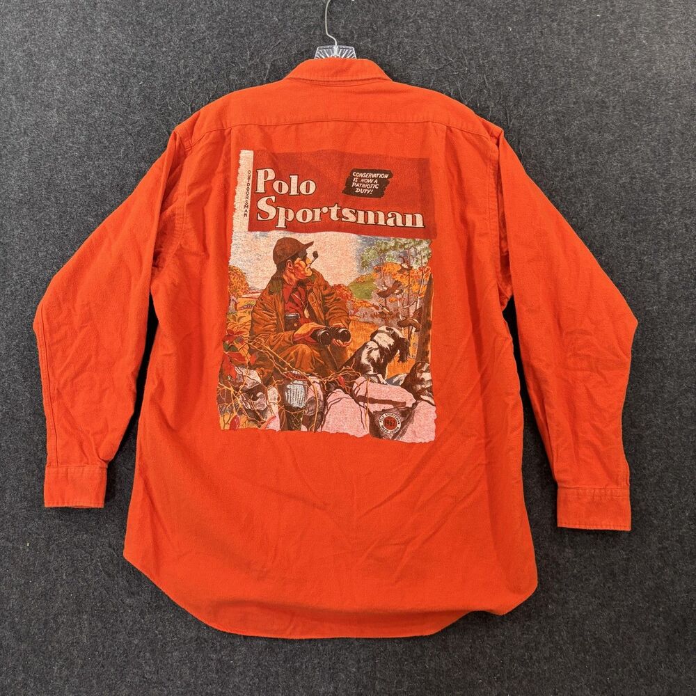 Vintage Polo Country Ralph Lauren Shirt Men's Medium Orange Flannel Sportsman